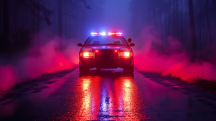 Fototapeta na wymiar Strobe lights of police car at night with smoke background
