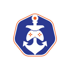 Game controller and anchor logo template. Joystick and anchor logo. Joystick and anchor icon.