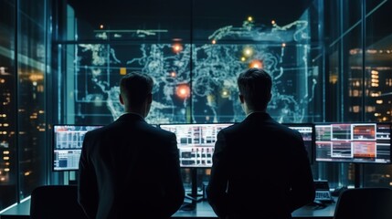 IT specialists confer at a meeting and discuss news in the computer industry