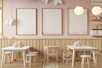 Blank Mockup Frame in Tender Baby Nursery Interior, Empty Space,Adorable Baby Room Mockup, Empty Frame