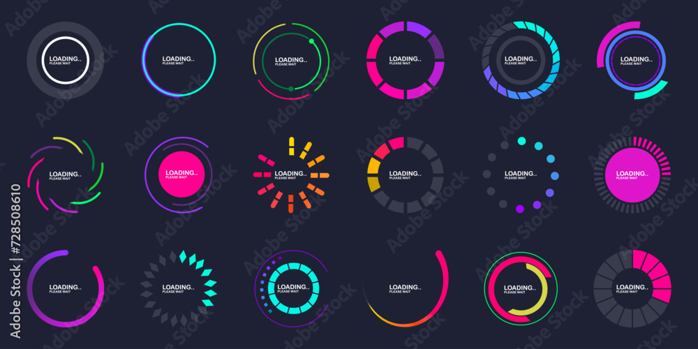 Aufkleber Loading circle bar collection. Loading progress or status bar. Set of round loading icons. Loading progress bars, load or download and upload web icons