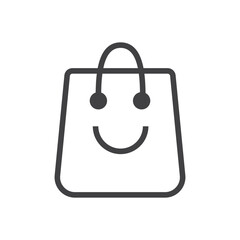 Smiling shopping bag, tote bag, cart vector logo line solid icon