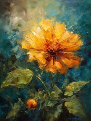 Fototapeta na wymiar oil painting of yellow wild flower in classic style