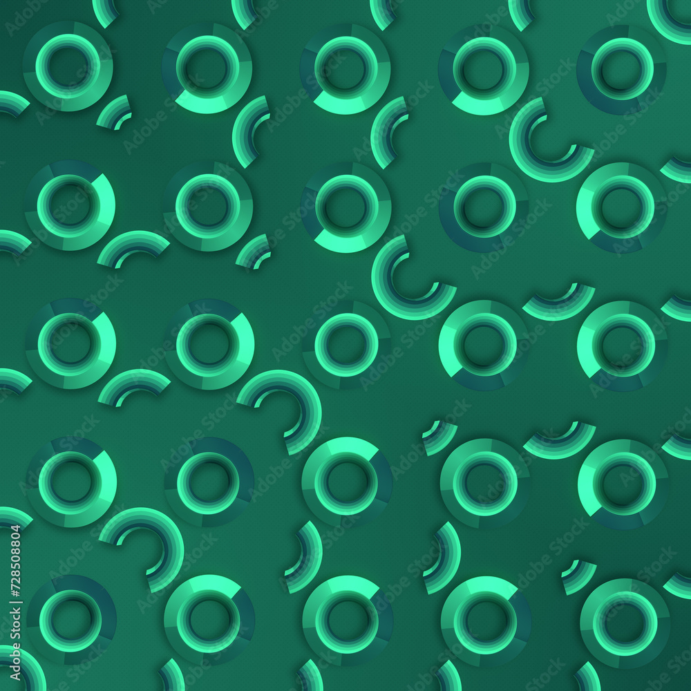 Poster A green background with a pattern of circles. 3d rendering digital illustration