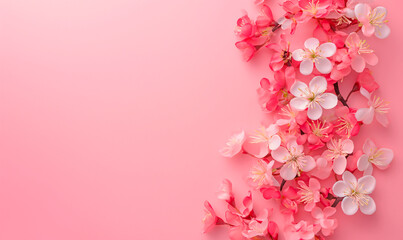 Spring flowers on a pastel pink background. Background, banner, wallpaper with prestitution for the text.