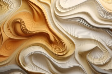 Fluid beige topography with wavy textures, perfect for neutral-themed designs, organic backgrounds, or modern abstract art installations.