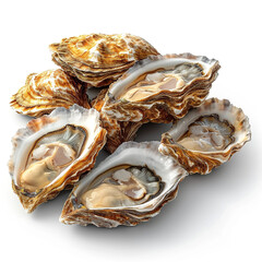 Illustration of fresh open oysters, attractive display of them, ideal for promoting purposes, clean and simple design, clean white background, healthy food. Restaurant menu.