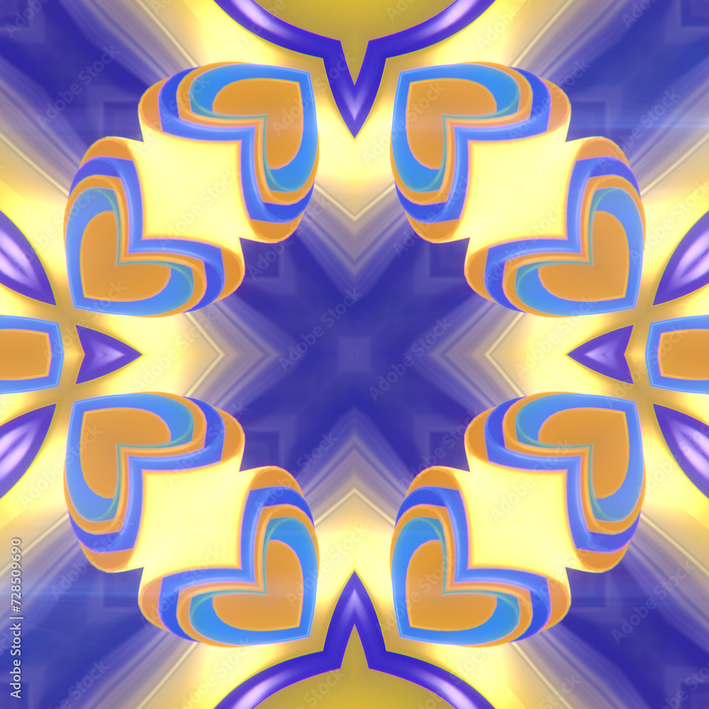 Poster Abstract kaleidoscopic colorful flying pattern of colorful fabric stripes. 3d rendering digital illustration