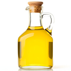 Bottle of cooking oil with cork cap isolated on white background.