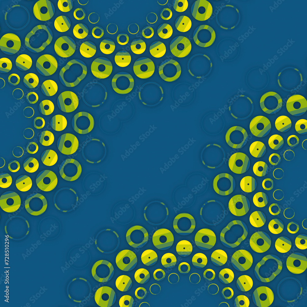 Aufkleber Blue-yellow pattern of circles. 3d rendering digital illustration