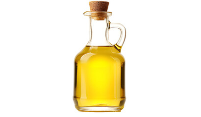 Bottle of cooking oil with cork cap isolated on white background. 