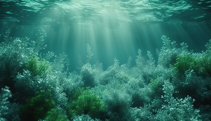 Fototapeta na wymiar Underwater Glass Blur Effect - Tranquil Ocean Depths Wallpaper, Mysterious Aqua Abstract Background