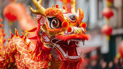 Dragon Float Parade Head - Chinese New Year - Year of the Dragon Dance and Parade Art Concept - Colorful and Vibrant
