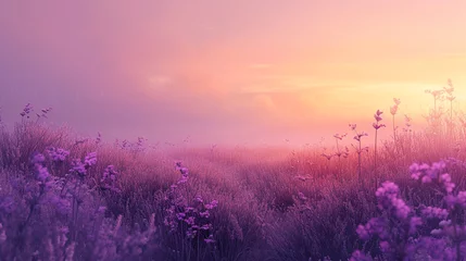 Fotobehang Roam through a twilight meadow of lavender and gold, an abstract interpretation of a serene dusk where soft gradients mingle in a harmonious blend of tranquility.  © Dani Shah 