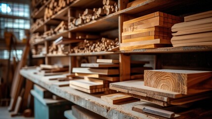 Obraz na płótnie Canvas Assembling a handmade bookshelf, close-up on wood pieces and tools, focus on craftsmanship