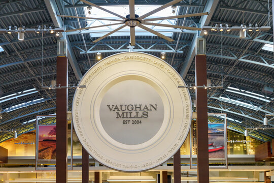 Circular sign in Vaughan Mills shopping mall, Canada