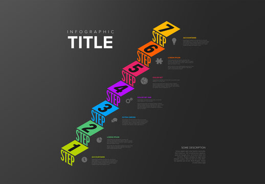 Seven dark Isometry steps template in - multipurpose diagonal infographic