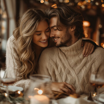Lovely latin couple enjoying very happy in a nice place.