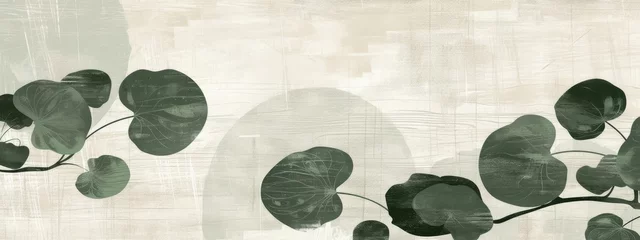 Poster Abstract japandi design painting background art illustration - Eucalyptus leaves on mint green white texture, minimalist japanese scandinavian style