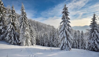 snowy trees in forest beautiful concept for winter nature and forest