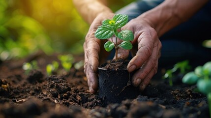 Hands planting a seedling in a pot, metaphor for growth and nurturing ones mental health