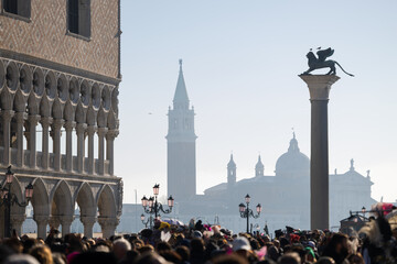 Carnival Crowded San Marco - St. Mark's Square in Venice, Italy