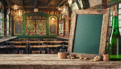 traditional irish pub interior with empty vintage blackboard