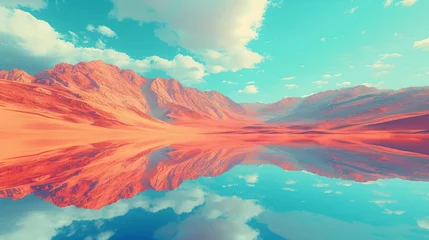 Foto op Aluminium Step into a surreal desert of ochre and turquoise, an abstract mirage where warm and cool tones converge, creating a mirroring effect in the vast expanse.  © Dani Shah 