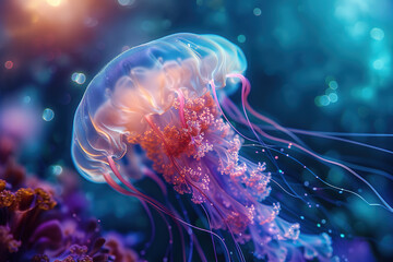 wallpaper of a  jellyfish, high details 
