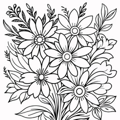 Fototapeta premium Children's floral illustration doodle coloring book hand drawn vector