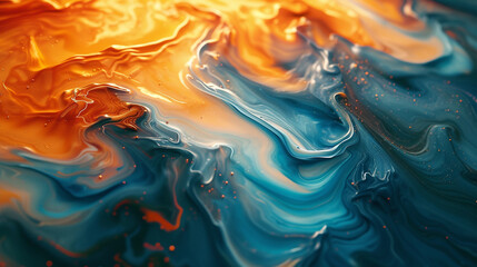 Swirling patterns of saffron and azure come together, crafting an abstract representation of the sun's warm embrace. 