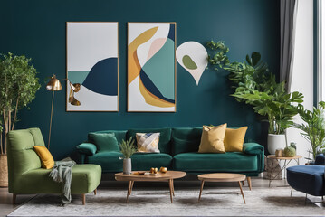 Dark blue modern style interior living room home decoration design