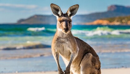 kangaroo at lucky bay in the cape le grand national park - obrazy, fototapety, plakaty