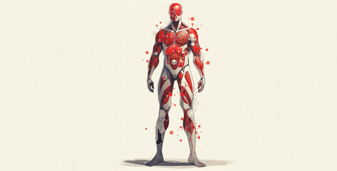 Humanoid robot with blood on white background. 3D rendering.