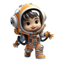 3d illustration a cute astronaut character on isolated transparent background png, generated with AI