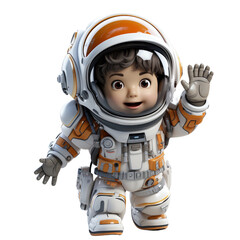 3d illustration a cute astronaut character on isolated transparent background png, generated with AI
