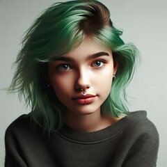 portrait of a woman with green hairs
