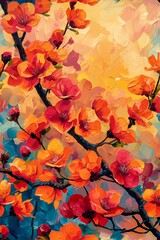 Sakura flower painting style background , fine art illustration