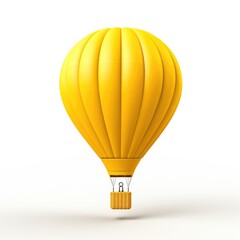 Hot Air Balloon on White. Bright Yellow Ballon Flying Against the White Background for Adventure