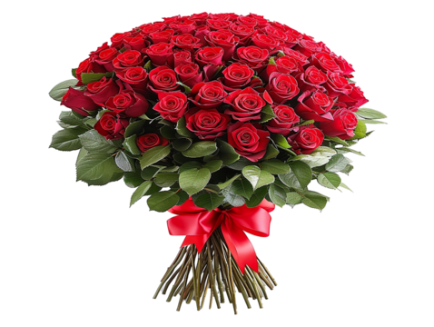 enorme mazzo di rose rosse di san valentino con fiocco rosso, png su sfondo trasparente 