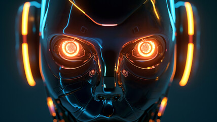 .A digital illustration of AI Robot Avatar Icon with Glowing Eyes - Signifying Smart Technology Advancements illuminated with studio lighting
