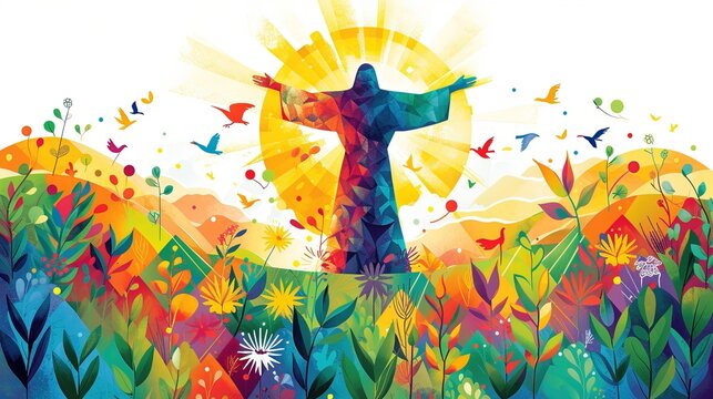 vibrant illustrations of the risen Christ , easter celebration, happy passover, biblical