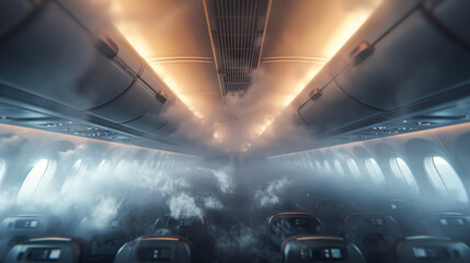 煙が充満した飛行機
