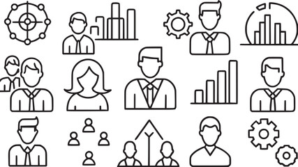 business people and corporate management thin line icon set vector collections.