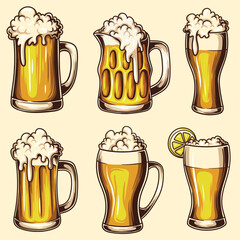 Glass lager beer set collection vector illustration for your company or brand