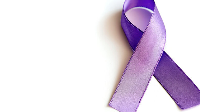 Purple ribbon on white background, world cancer day concept