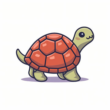 Flat design of a vector lovable turtle cartoon, animal nature icon isolated premium.