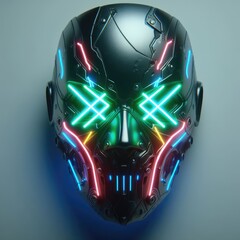 neon doomsday mask with x shaped eyes
