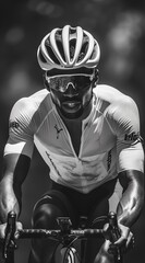 Focused Cyclist in Intense Race