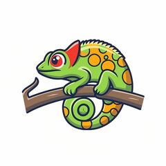 Graphic logo of a vector charming chameleon cartoon, animal nature icon isolated premium.